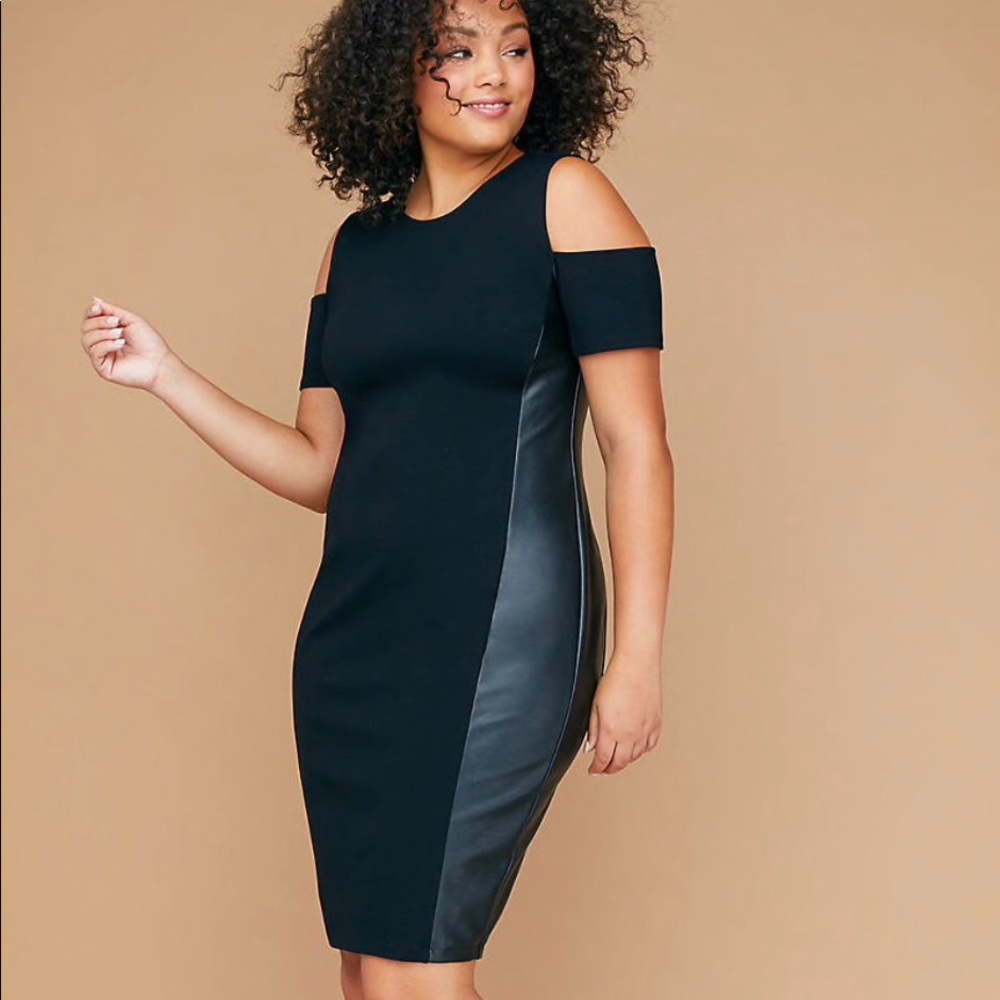 Lane Bryant Faux Leather Cold Shoulder Dress